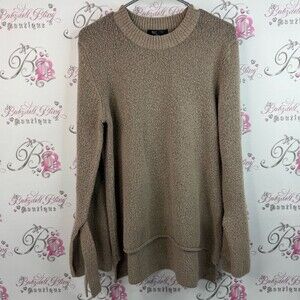 Revamped sweater furry fuzzy pull over Taupe Crewneck Textured Knit Sweater